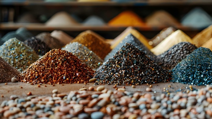 Different coloured raw materials on one table