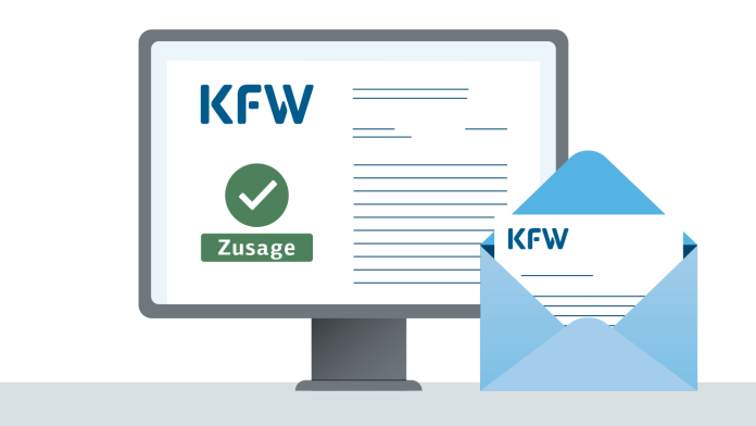 Grafik: Bildschrirm mit Zusage, geöffneter Briefumschlag